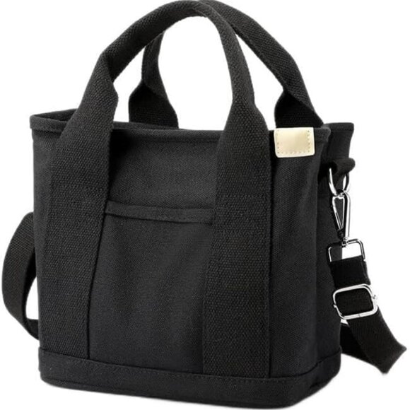 Small Canvas Tote Bag with Zipper Multi-Pocket Crossbody Shoulder Satchel - Picture 1 of 6